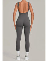 Summer Tight Yoga Jumpsuit Women Hollow Out Exposed Back Fitness Clothing Outwear Gym Running Workout Sports One Piece Suits