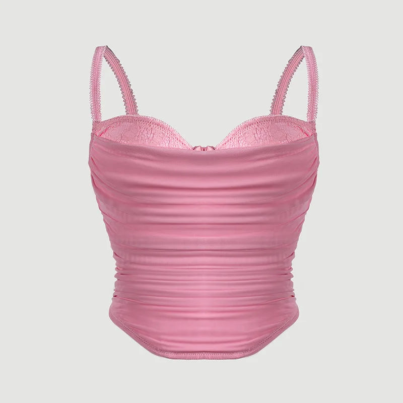 Camisole Tight Corset Sexy Transparent Mesh Patchwork Tube Top Slimming Hot Girl Outerwear Party Crop Top Pure Desire Top C9L1