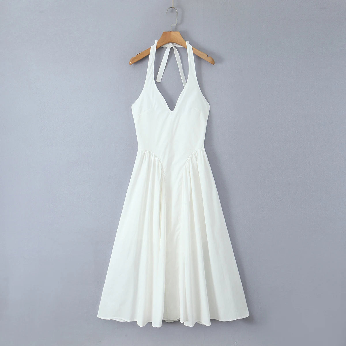 Foridol Summer Spring White Cotton Women's Dress Backless Halter Midi Party Dresses Elegant Vinatge A-line Vestidos 2025 New In