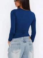 Women's Casual Solid Color Basic Slim Fit Long Sleeve T-Shirt Comfort O-Neck Crop Top Spring/Fall Streetwear