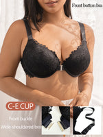Wide Strap Lace Women Bra Front Closure Underwire Push Up Brassiere Plus Size C D E Cup Breathable Back Lingerie