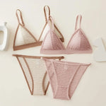Women Triangle Bra and Panties Set Sheer Floral Lace Bralette Low-Rise Briefs Sexy Lingerie Set Removable Pads Ladies Underwear