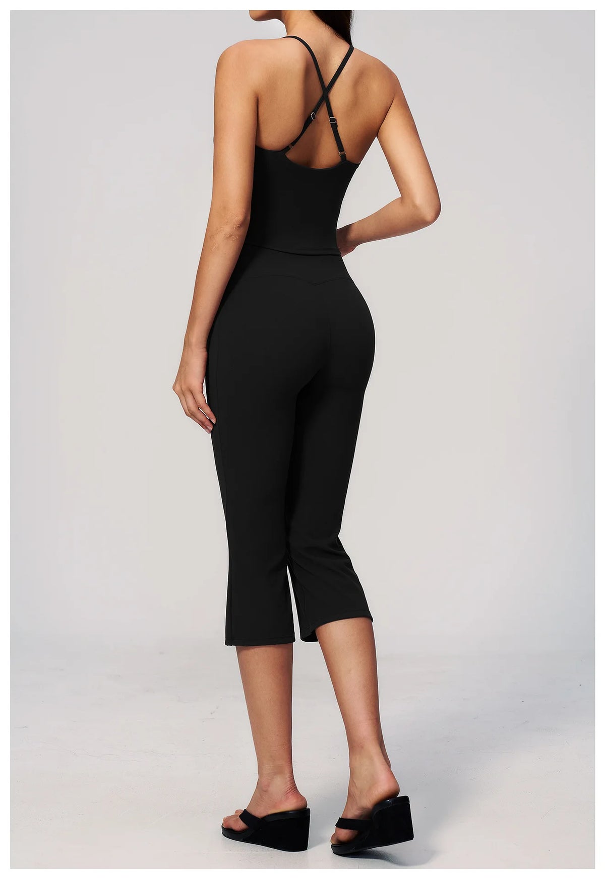 Summer New Yoga Clothing Women Solid V Neck Slim Sports Tank Top Athletic Wear High Waist Butt Lift Mid Pants Gym Fitness Suits