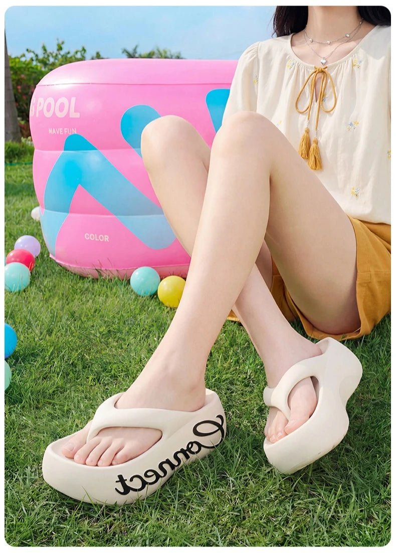 Women Summer Platform Flip Flops Thick Sole Soft EVA Home Beach Slippers For Female Leisure Beach Slides Girls High Heel Sandals