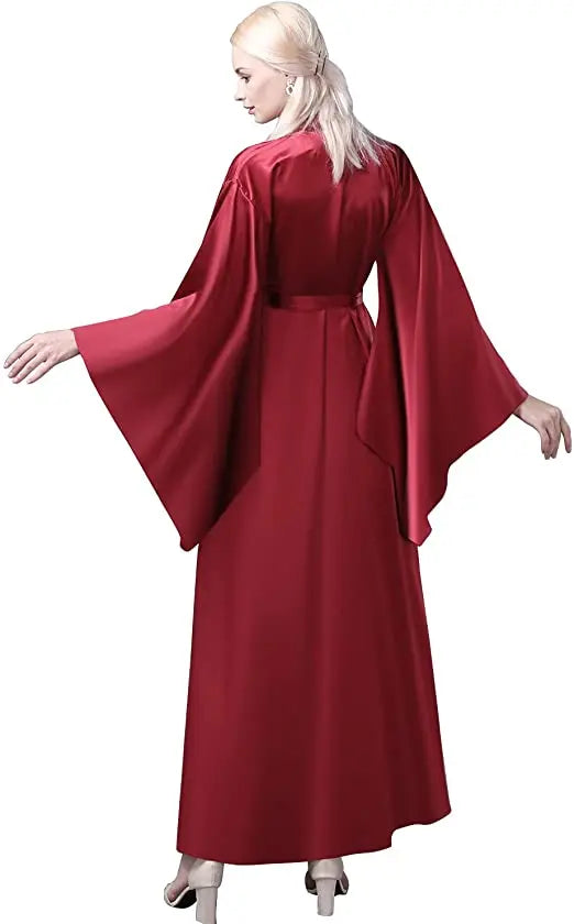 Solid Color Sleepwear Robe Lace Up Peignoirs For Women Pajama Flare Sleeves Bathrobes Female Nightwear Elegant Loungewear