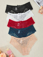 5pcs Sexy Lace Women's Panties Bow Decor Comfortable Breathable Lady Briefs Elegant Sexy Lingerie Solid Fashion Female Underwear