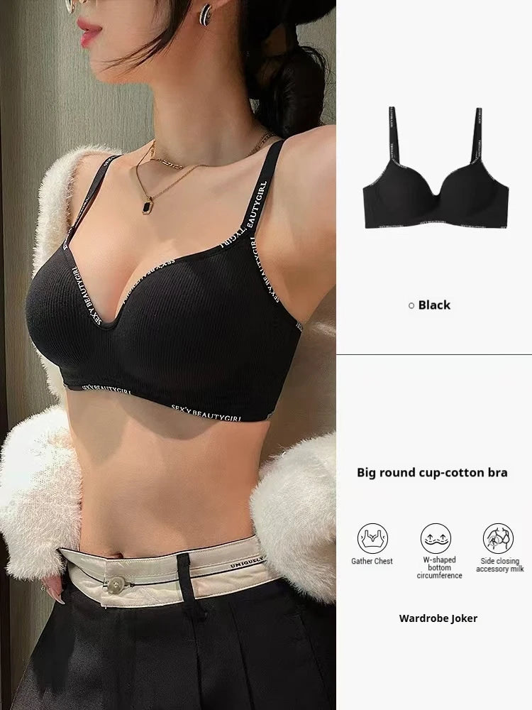 Women Sexy Bras Padded Push Up Bralette Female Adjustable Comfortable Underwear Ladies Letter Straps Brassiere Wireless Soft New