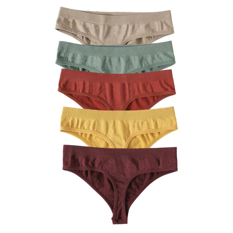 5Pcs/SetWomen Panties Low Rise G-String Thongs Seamless Underwear Female Underpants Sexy Lingerie Solid Color Bottom M-XL