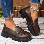 Women Penny Platform Loafer Shoes Slip On Chunky Lug Sole Round Toe Vintage Preppy Office Casual Dress Shoes