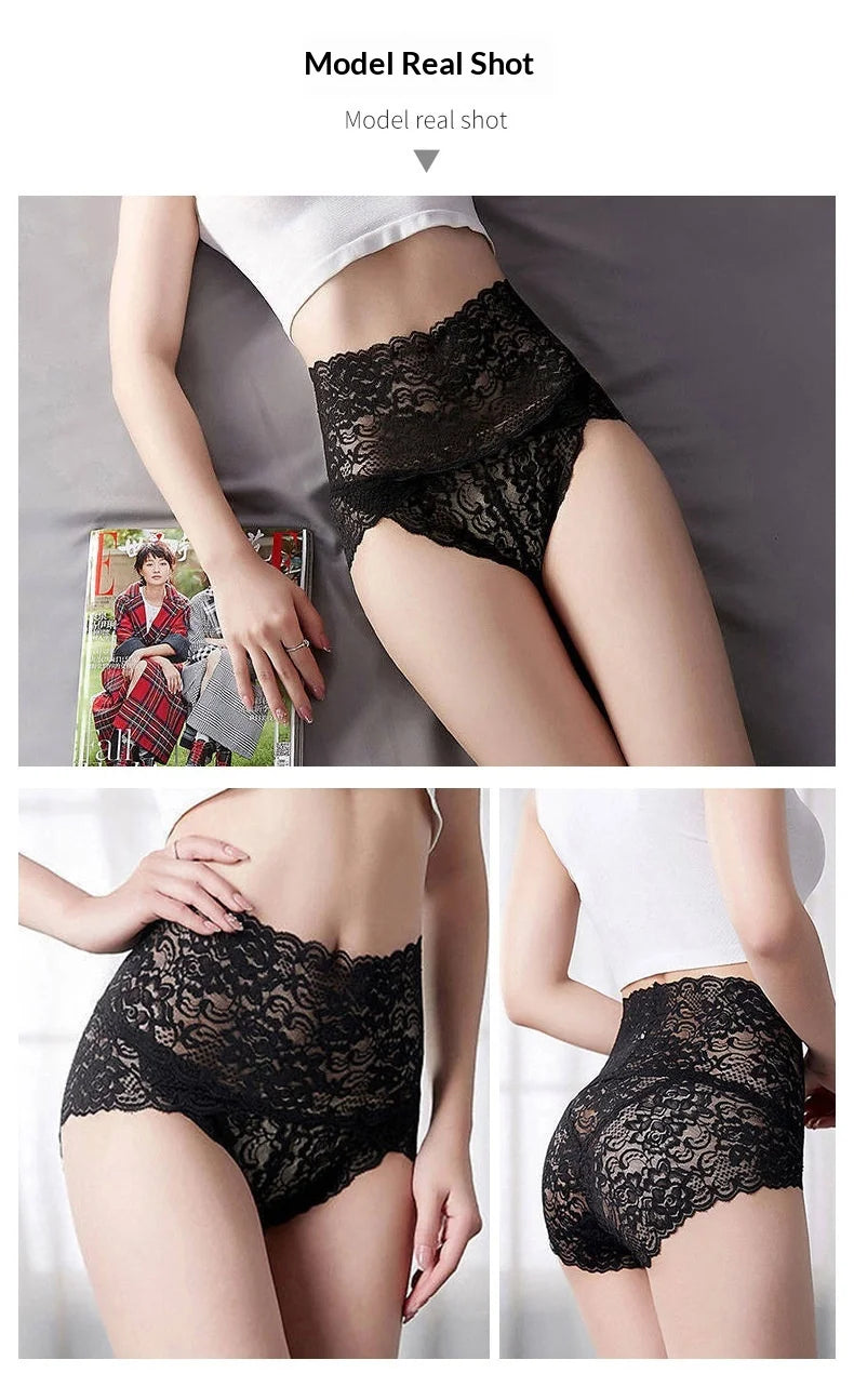 1pcs High-Rise Sexy Lace Briefs Comfortable Stretchy Semi Sheer French-Cut Panties Women's Underwear Breathable Lingerie S-3XL