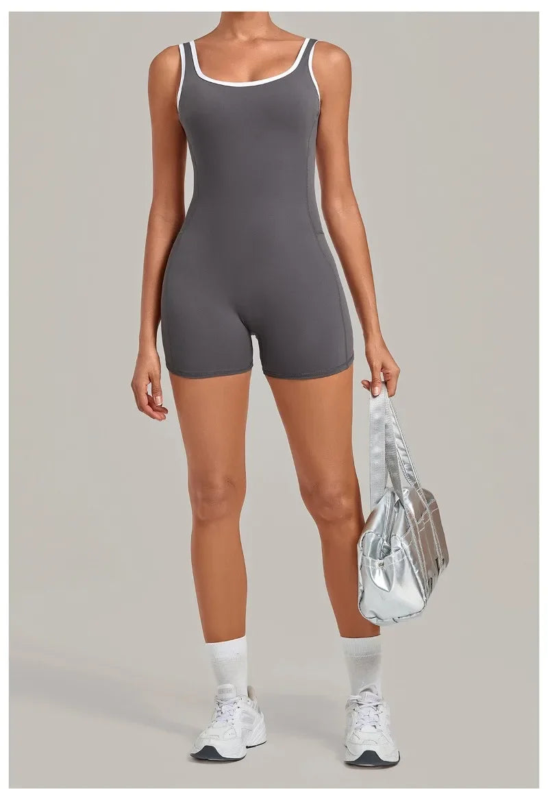 Women's Seamless Yoga Jumpsuits Sports Fitness Gym Sleeveless Backless Hip-lifting Shorts One-piece Training Workout Jumpsuit