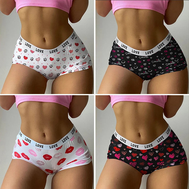 Valentine's Day Panties for Women Underwear Knickers Girls Comfort Briefs Ladies Seamless Shorts Sexy Print Lingeries Underpants
