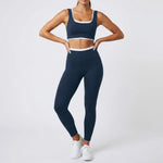 Double Layered Contrasting Yoga Sets Women Shock-absorbing Sports Bra Gym Workout Clothes Outwear High Waist Pants Fitness Suits