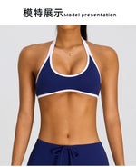 Breathable Yoga Suit for Women Color Contrast Shockproof Sports Bra Drawstring High Waist Pants Gym Running Fitness Suits
