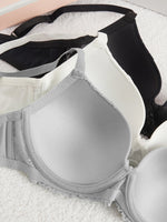 3PCS/Set Lace Trim Women Bras Solid Vertical Stripe Cup Sexy Lingerie Push Up Underwire Fashion & Daily Braet