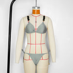 Women's Stylish Solid Color Three-Point Drawstring Bikini Set Cross-Border Swimwear Separate 2025 Sexy Female Bathing Suit