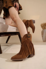 Women Ankle Boots AutumnSuede Chelsea Boots Pointed Toe Tassel High Heel Shoe Rivet Fashion Retro Cowboy Boots Botas Mujer
