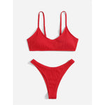 Ribbed High Leg Cut Bikini Female Swimsuit Women Swimwear Two-Pieces Bikini Set Brazilian Padded Bather Bathing Suit Swim V7126