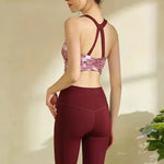 Women's Elegant Printed Yoga Sports Vest Shock Resistant Fitness Outerwear Beautiful Back Cross Shaped Design