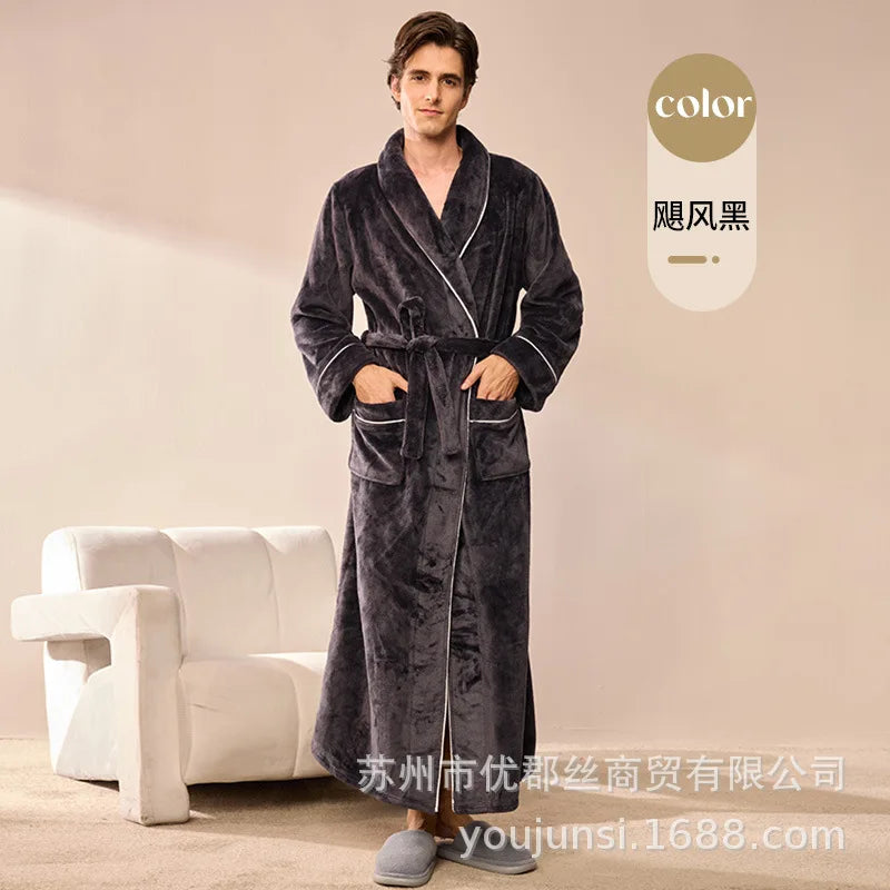 Long Flannel Robe for Men Women Warm Home Pajamas Loungewear 2026 Autumn Winter New Thick Coral Fleece Couple Bathrobe