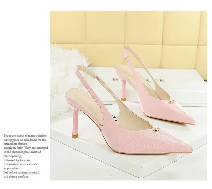 BIGTREE Shoes Sweet Metal Decoration Women Pumps Pointed High Heels silks satins heeled Sandals Women Summer Shoes Stiletto 8 cm