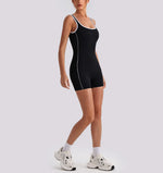 Sexy Sleeveless Backless Scrunch Yoga Jumpsuit Women Color-block U Neck Slim Sports One Piece Suits Tight Fitness Gym Overalls