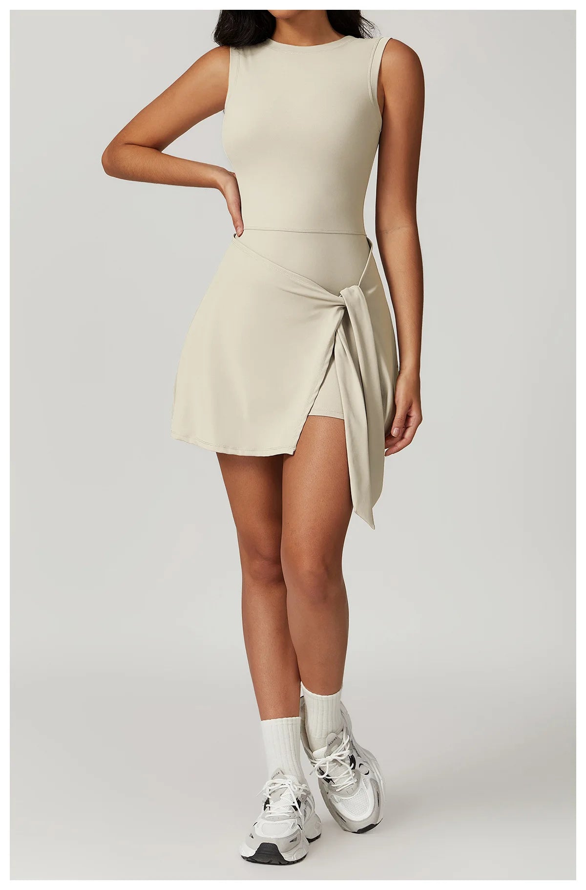 Tennis Dress Slim Tennis Dresses Woman Home Clothing Simple Style Casual Bodycon Mini Sleeveless Solid Color Leace-up Vestidos