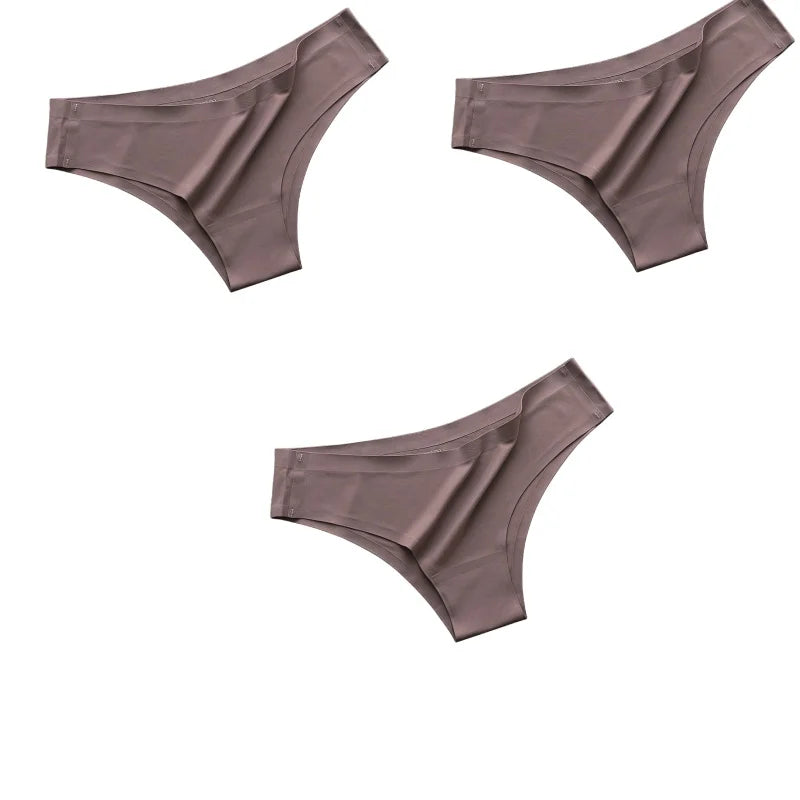 3Pcs/Set Women's Smooth Ice Silk Briefs Low-Rise Ice Silk Brazilian Panties No-Show Breathable Underwear Seamless Bikin