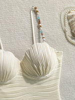 Shell Underwired Wrinkled Beads One Piece Swimsuit Women Swimwear Female High Leg Cut Monokini Bather Bathing Suit Swim Bodysuit