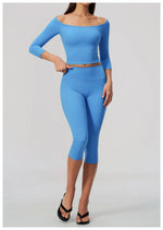 Fashion Mid Sleeve T-shirt Yoga Suits Tight Fitting Slim Sports Tops High Waist Peach Hip Mid Pants Gym Running Fitness Outfits