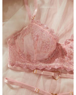Toucheart Sexy Lingerie Comfortable Ultra-Thin Sexy Lace Printing Patchwork Mesh Semi-Transparent Push-Up Pink Underwear Set New
