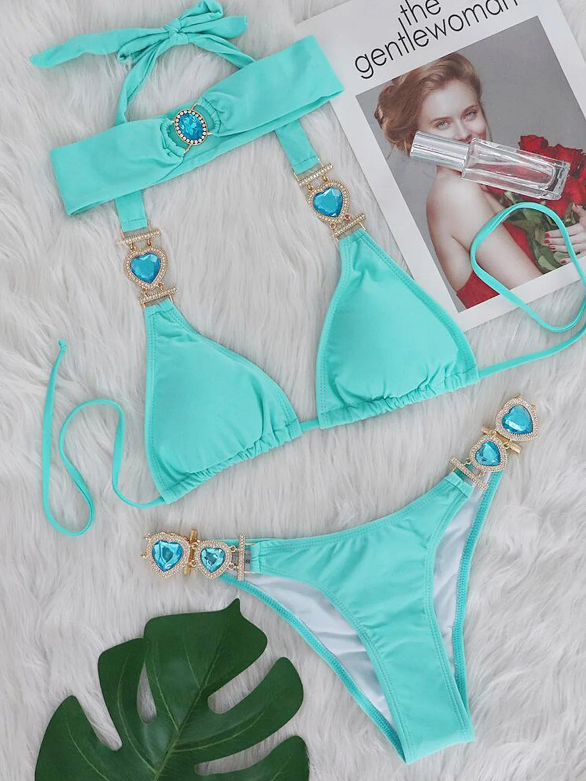 Diamond Rhinestone BikiniFemale Swimsuit Women Swimwear Two-pieces Bikini set With Hairbands Bather Bathing Suit Swim V3047G