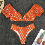 Sexy V Neck Short Sleeve Polka Dot Bikini Female Swimsuit Women Swimwear Two-pieces Bikini set Bather Bathing Suit Swim Lady