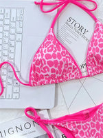 Pink Leopard Print Swimwear String Halter Triangle Bikini Set Micro Thong Sexy Swimsuit Women 2026 Bating Suit Bikinis De Mujer