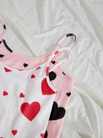 Women Heart Print Ribbed Pajama Set Sleeveless Cami Top and Ruffle Shorts Summer Two Piece Loungewear Sleepwear