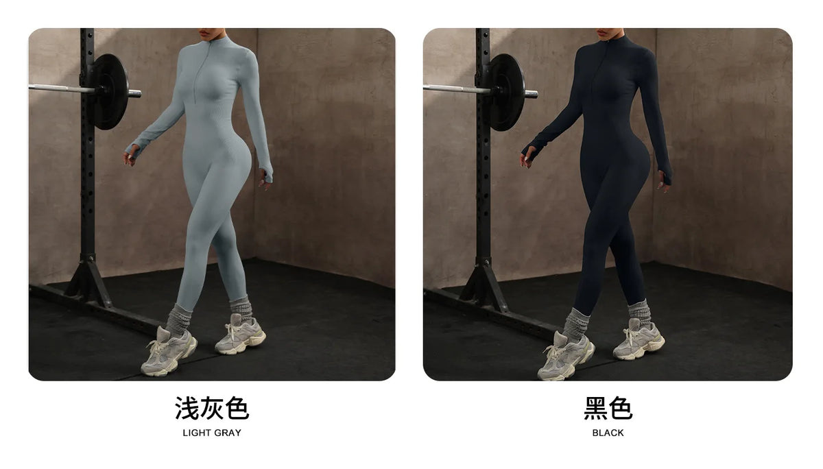 High Elasticity One-Piece Fitness Bodysuit Seamless Yoga Training Suit Butt-Lifting Zipper Design for Women's Active Wear
