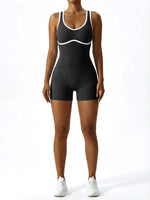 Sleeveless Contrast Trim Backless Yoga Romper Seamless Body Shaping Sport Jumpsuit for Running Training