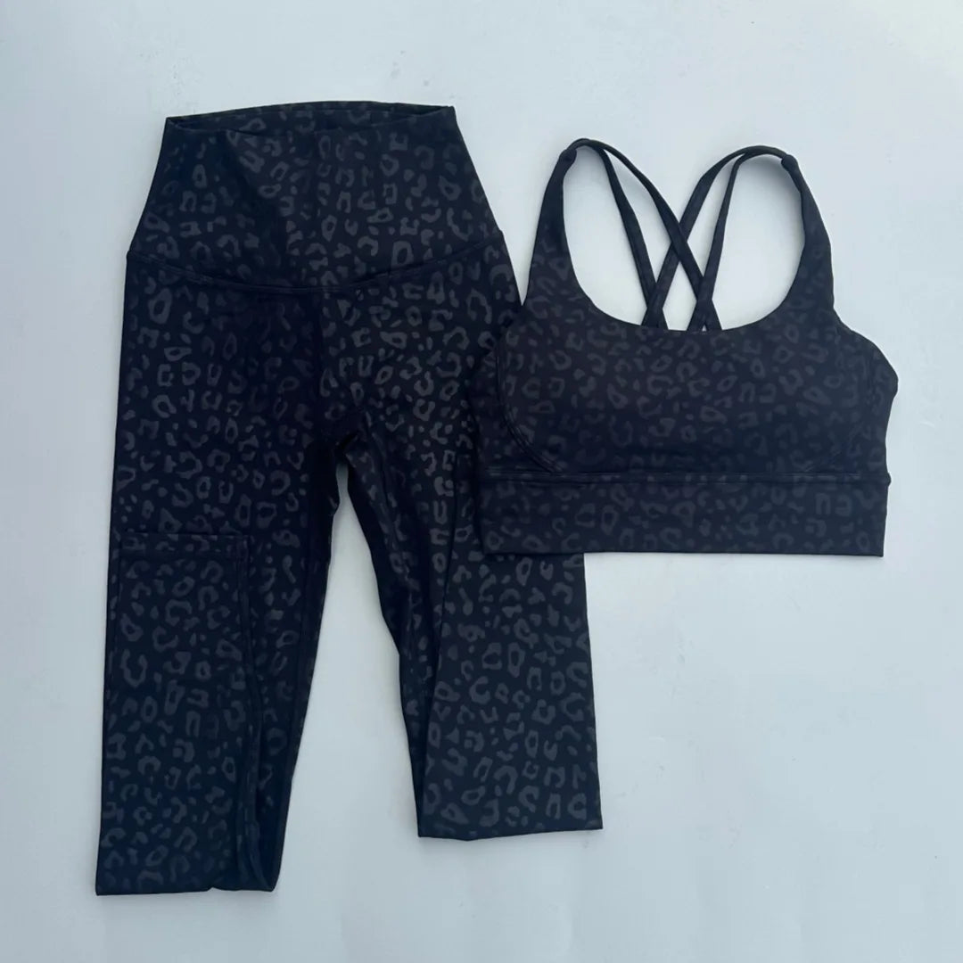 Solid Color Soft Women Gym Yoga Legging Set Cross Back Shoulder Strap Gym Yoga Bra+High Waist Sport Leggings 2pc Tight Sportwear