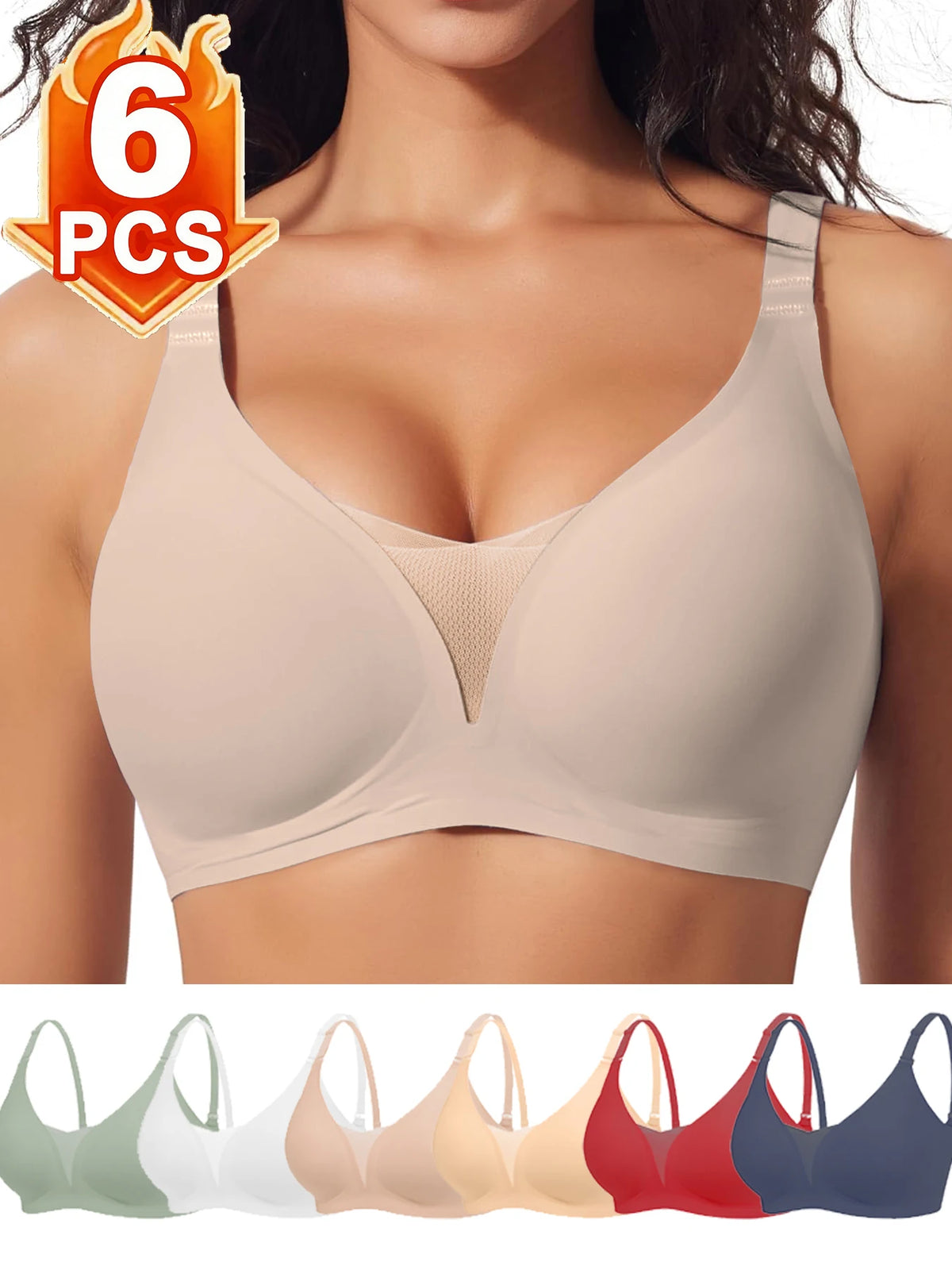 6pcs Women’s Bra Panties Everyday Wireless Push Up Lingerie Soft Briefs Seamless Bralettes, Breathable Padded Comfort Underpants