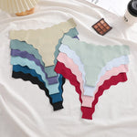 5Pcs Seamless Full-Body Fan-Shaped Wave Decorative Briefs Sexy Thongs Comfortable Breathable Stretch Underwear Women's Lingerie