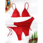 Sexy 3 Piece Bikini Set Women Solid Blue Purple Push Up Bandage Triangle Swimsuit Brazilian Beach Bathing Suit Swumwear Biquini