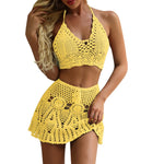 Bikinis Sets for Women Swimwear Crocheted Hollow Out Halter Crop Top Skirt 2 Piece Summer Bikini Beach Wear Swimsuit купальник