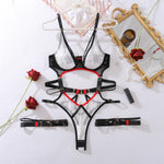 Summer Thin Mesh Hollow Sexy One-piece with Leg Rings Sexy Underwear with Underwire