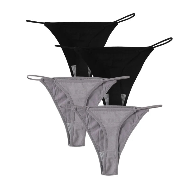 4Pcs/Set Women Panties Bikini G-String Seamless Underwear Sexy Lingerie Low Rise Solid Color T-back Female High Cut Panty
