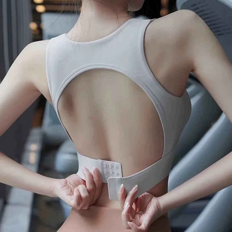 Women's U-Neck Back Hollow Integrated Shock-Absorbing Sports Bra Breathable Fitness Yoga Vest Underwear for Yoga And Fitness