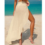 Solid High Slit Crochet Knitted Beach Skirt Tunic Beach Cover Up Cover-ups Beach Dress Beach Wear Beachwear Female Women V7584