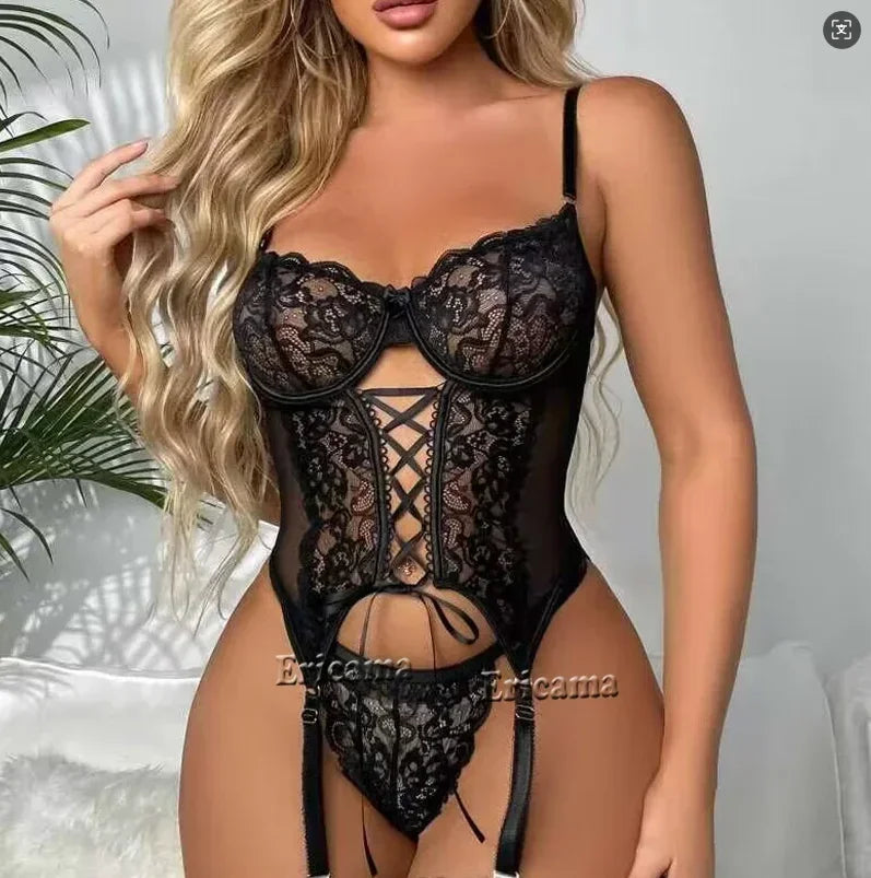 Fancy Lace Sexy Lingerie Set Women's Sexy Underwear g-String garter Hot Skirt Ensemble Outfits Erotic Bra set Erotic Underwear
