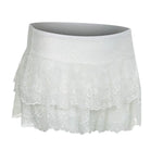 Y2k Women Lace Mini Skirt Ruffle Low Waist Double Layer Short A Line Skirts Fairycore Layered Korean Summer Skirts Streetwear