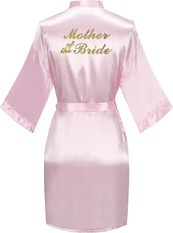 Rose Gold Satin Team Bride Bridesmaid Robe Wedding Bathrobe Gown Women Dressing Sleepwear Mother Maid of Honor Kimono