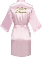 Rose Gold Satin Team Bride Bridesmaid Robe Wedding Bathrobe Gown Women Dressing Sleepwear Mother Maid of Honor Kimono